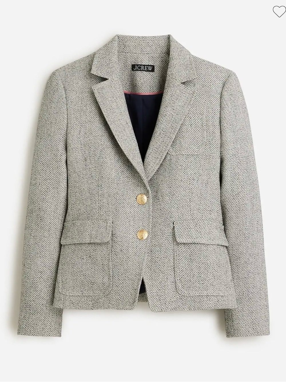 J. Crew Shrunken Fit Gray Herringbone 100% wool Blazer with Gold Buttons